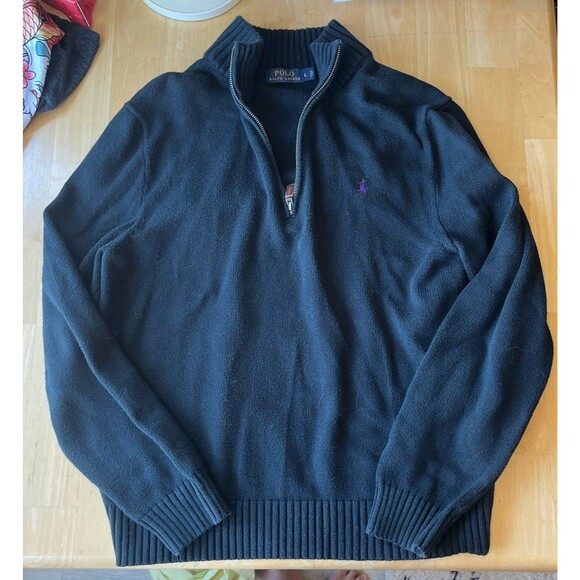 POLO RALPH LAUREN Cotton Black Quarter Zip L - Picture 1 of 4